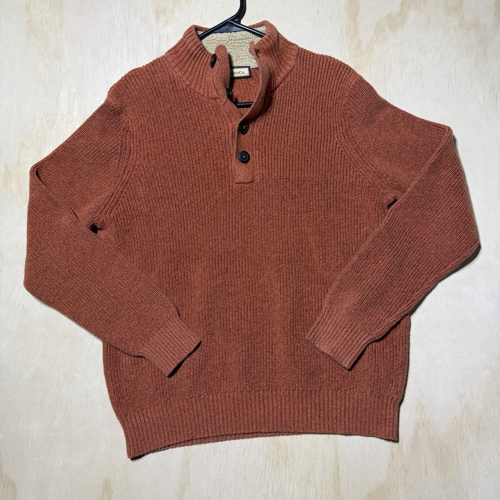 G.H. Bass & Co Mens M Sherpa Lined Mock Neck Sweater Rust Brown Button Pullover